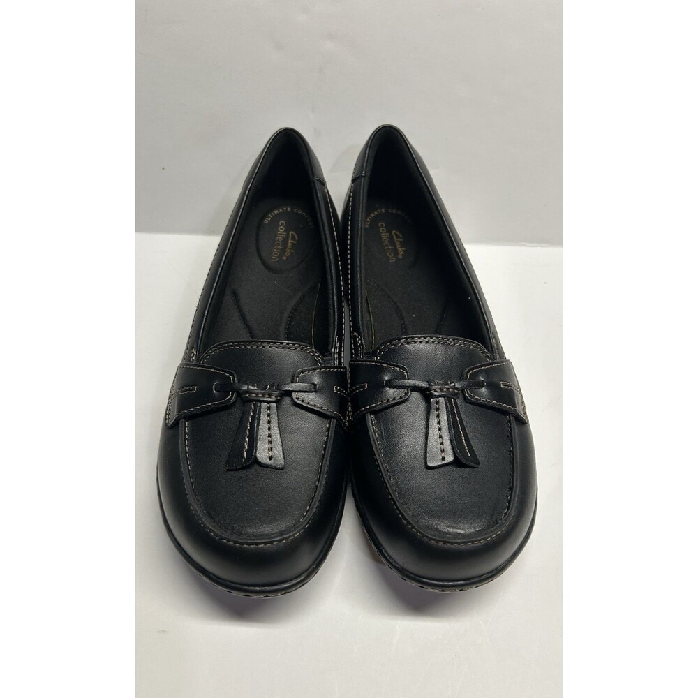 Clarks Womens Ashland Bubble Black Leather Slip On Loafer Size US 8.5